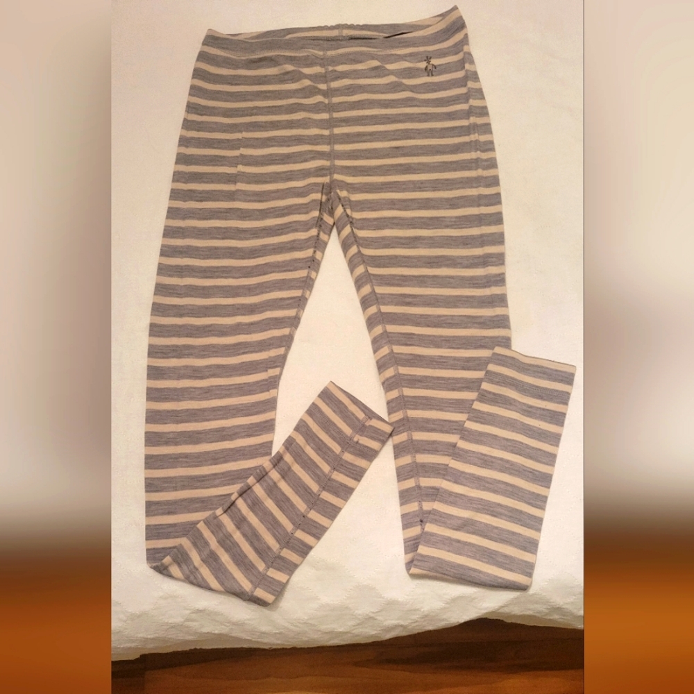 Smartwool womens long johns size large grey and white striped